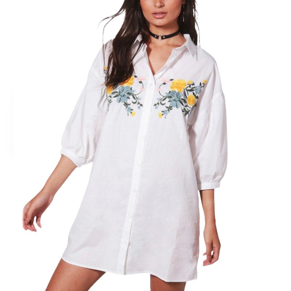 Boohoo Embroidered Shirt Dress